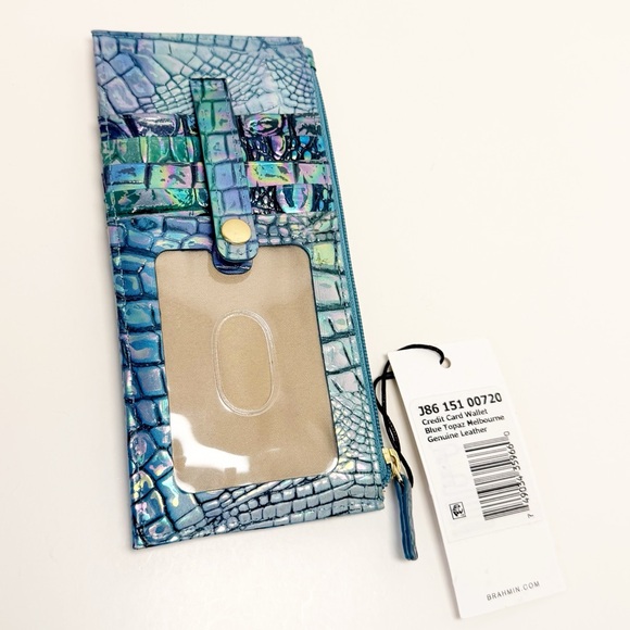 Brahmin Iridescent Croc-Embossed Blue Topaz Melbourne Wallet, Genuine Leather - Picture 7 of 13